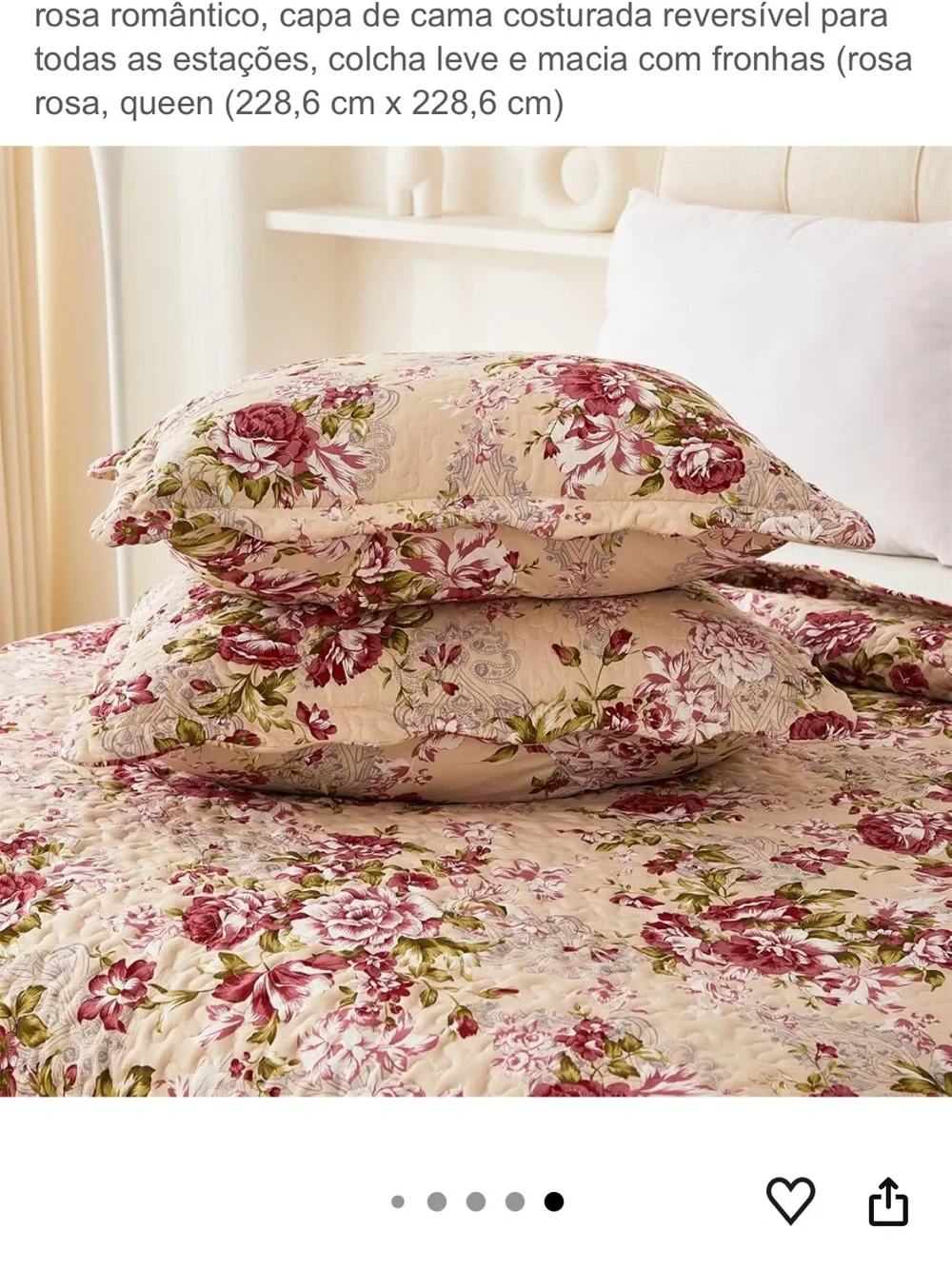 Floral Quilt Set in Cream and Rose - Classic Home Bedding